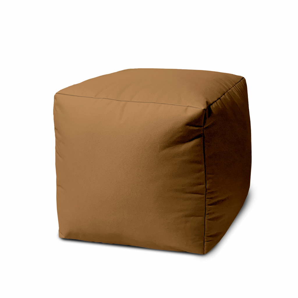 17" Cool Warm Mocha Brown Solid Color Indoor Outdoor Pouf Ottoman-474183-1