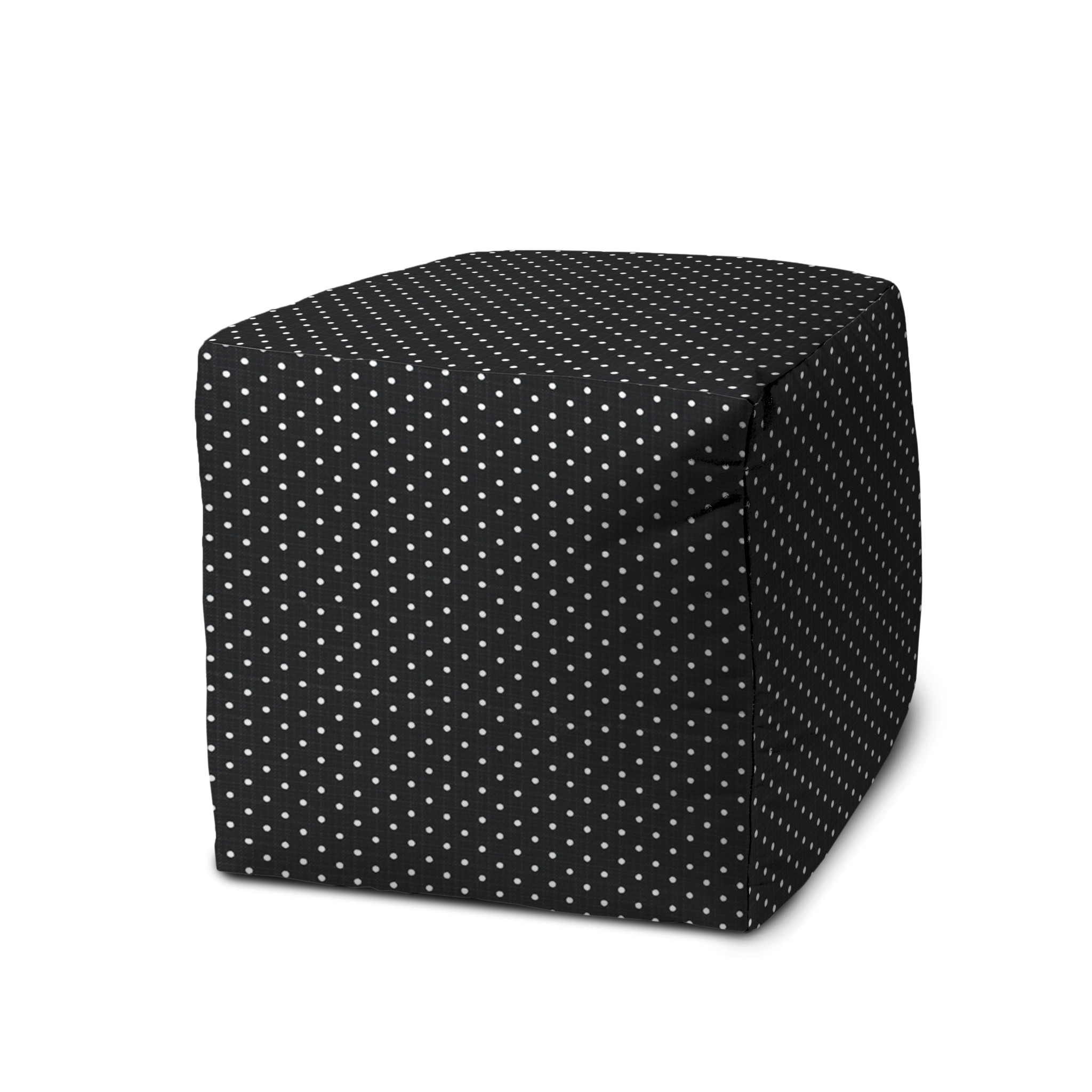 17" Black Polyester Cube Polka Dots Indoor Outdoor Pouf Ottoman-474345-1