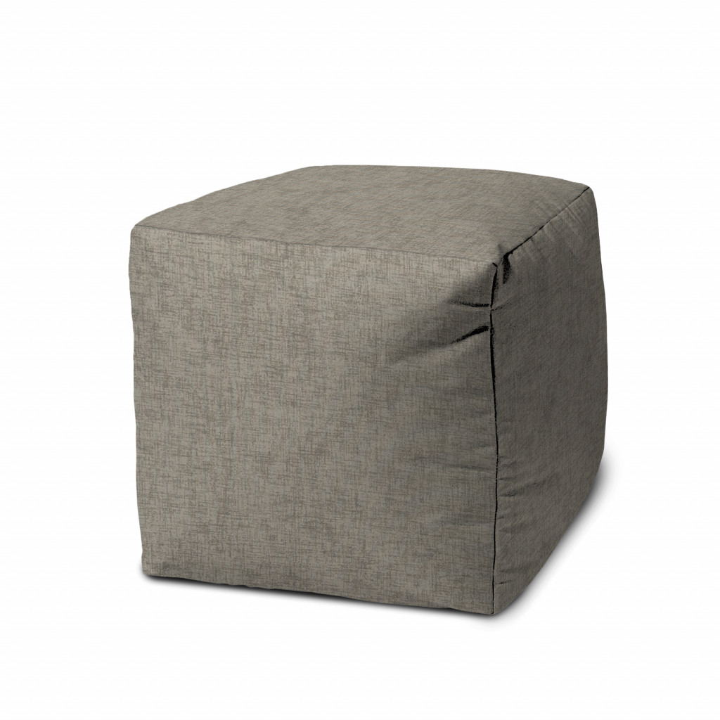17" Taupe Polyester Cube Indoor Outdoor Pouf Ottoman-474347-1