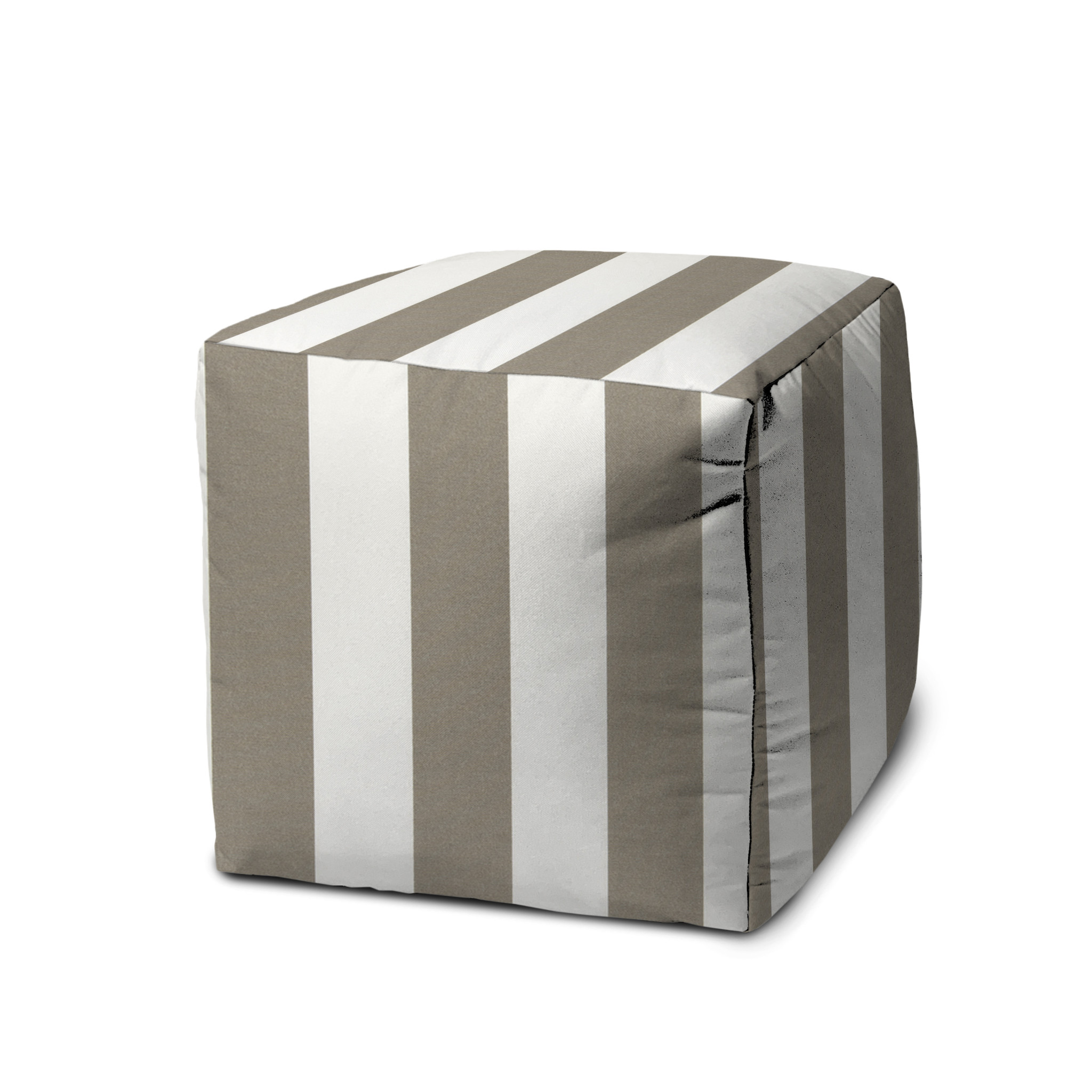 17" Taupe Polyester Cube Striped Indoor Outdoor Pouf Ottoman-474378-1