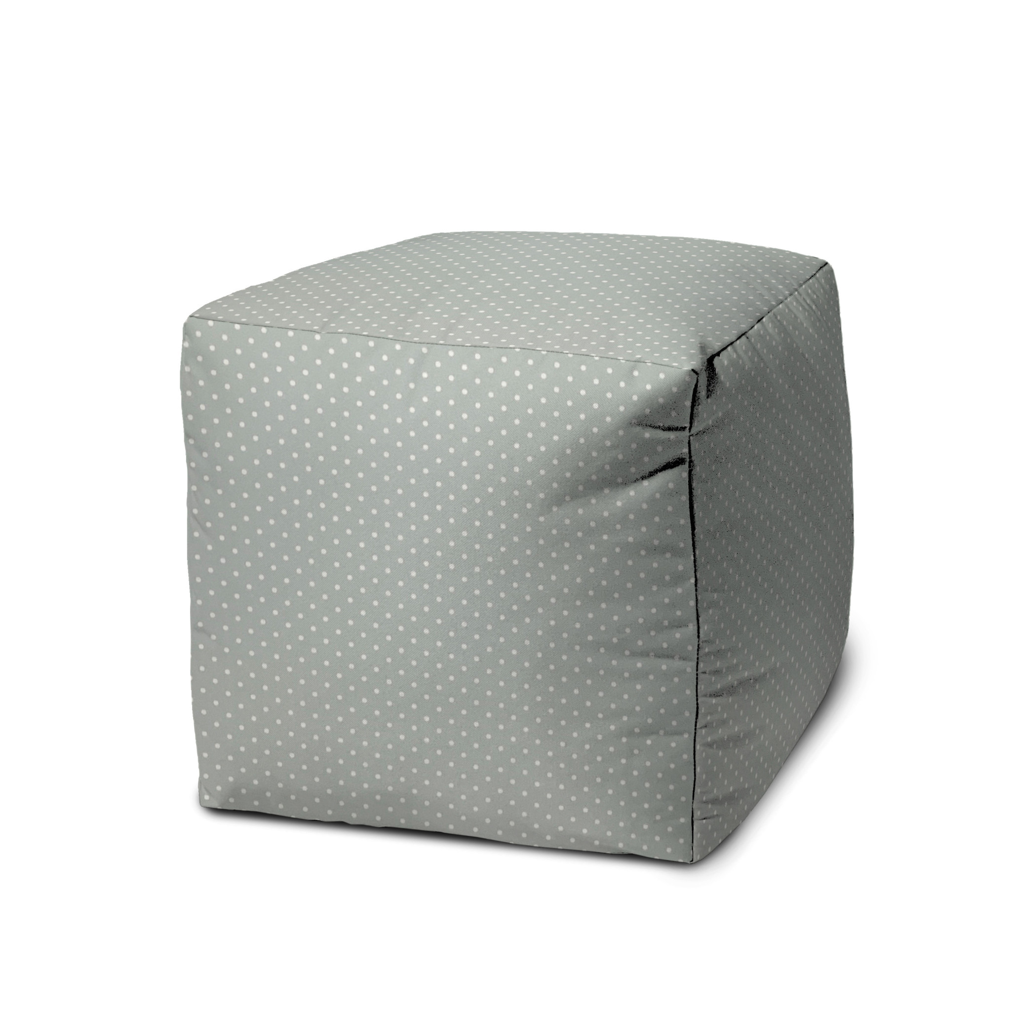 17" Green Polyester Cube Polka Dots Indoor Outdoor Pouf Ottoman-474379-1