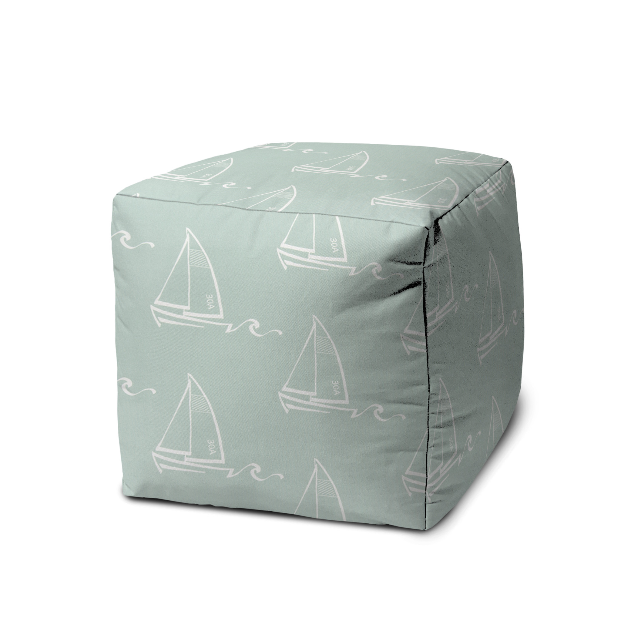 17" Green Polyester Cube Indoor Outdoor Pouf Ottoman-474385-1
