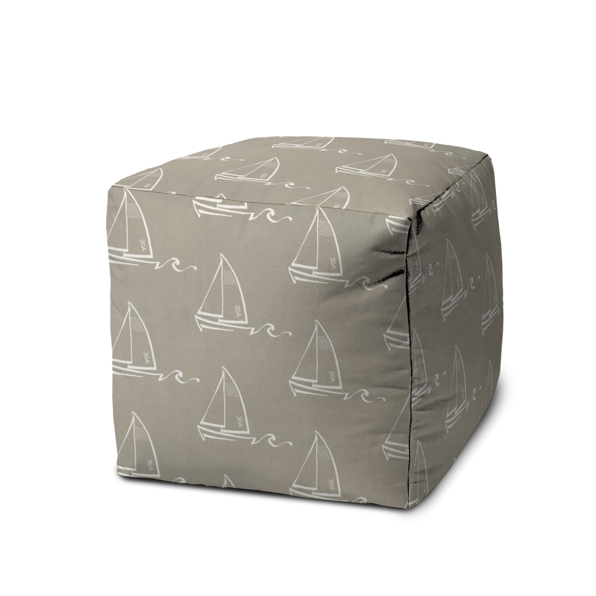 17" Taupe Polyester Cube Indoor Outdoor Pouf Ottoman-474395-1