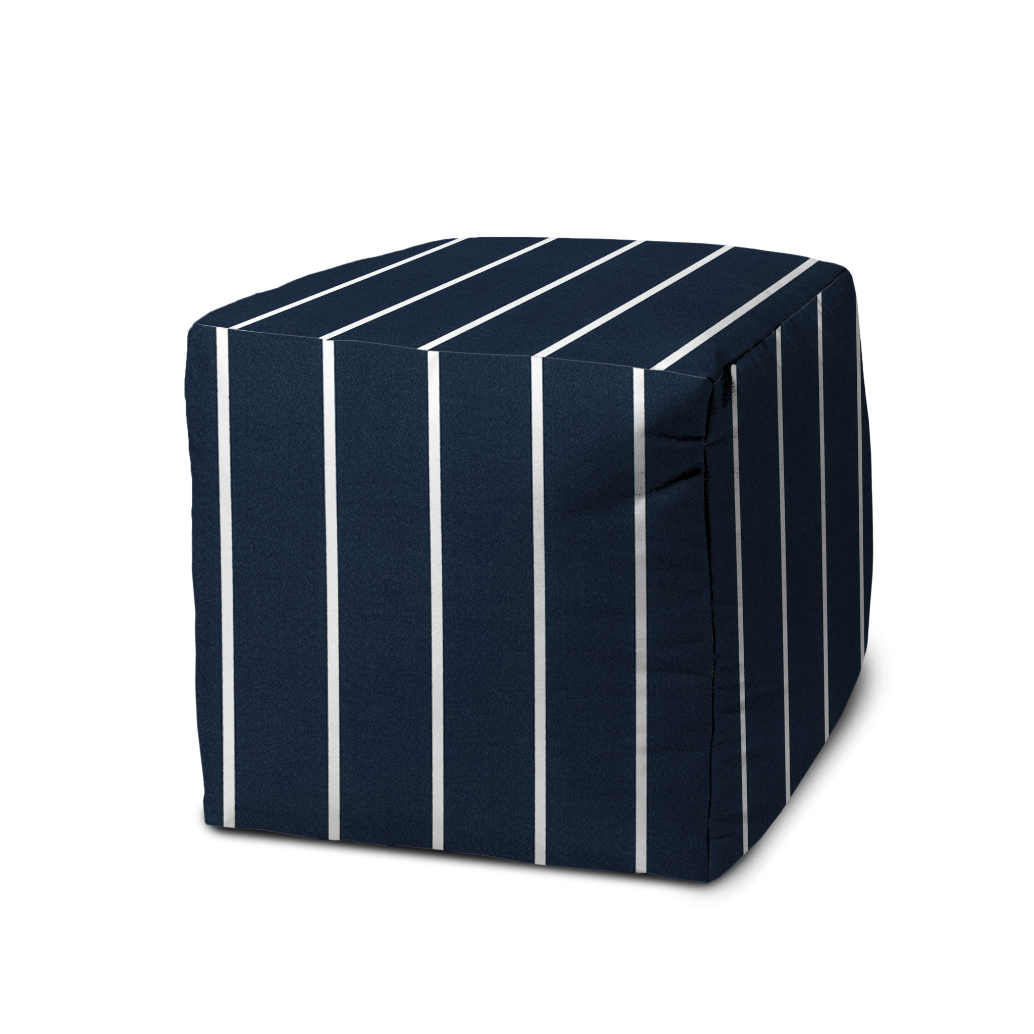 17" Blue Polyester Cube Striped Indoor Outdoor Pouf Ottoman-474461-1