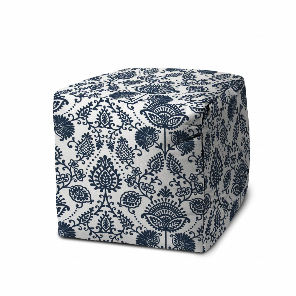 17" Blue Polyester Cube Indoor Outdoor Pouf Ottoman-474463-1