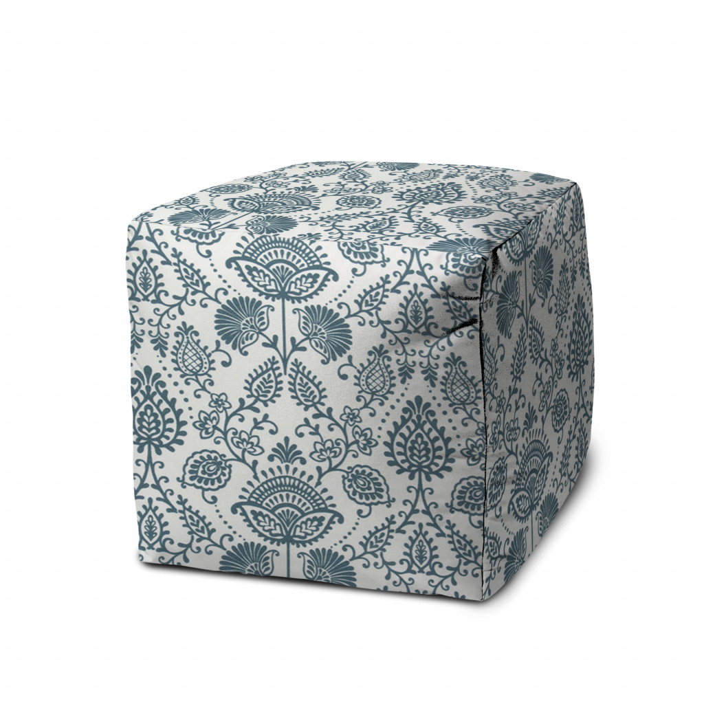 17" Blue Polyester Cube Indoor Outdoor Pouf Ottoman-474469-1