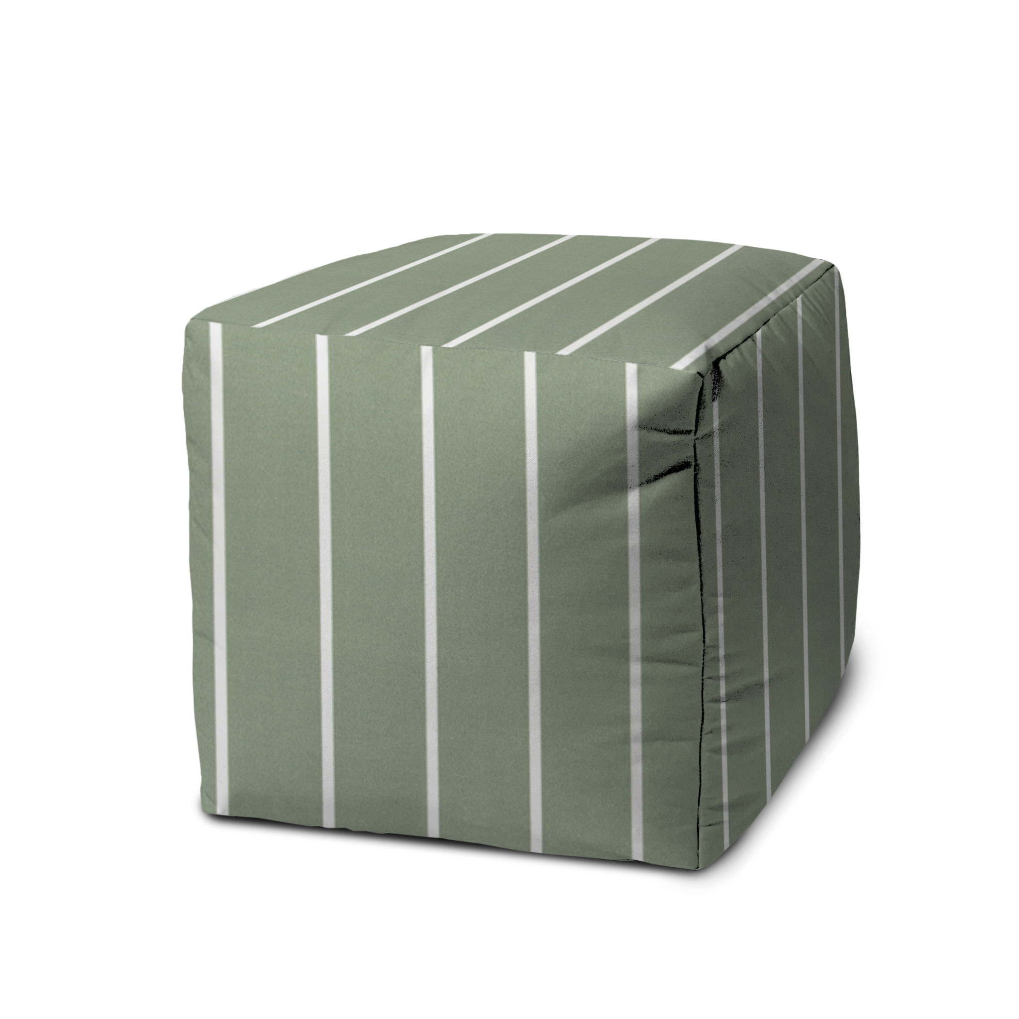17" Green Polyester Cube Striped Indoor Outdoor Pouf Ottoman-474471-1