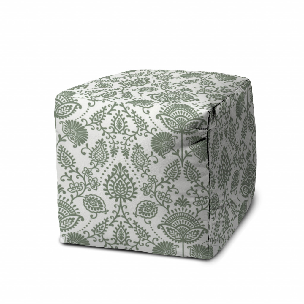 17" Green Polyester Cube Indoor Outdoor Pouf Ottoman-474473-1