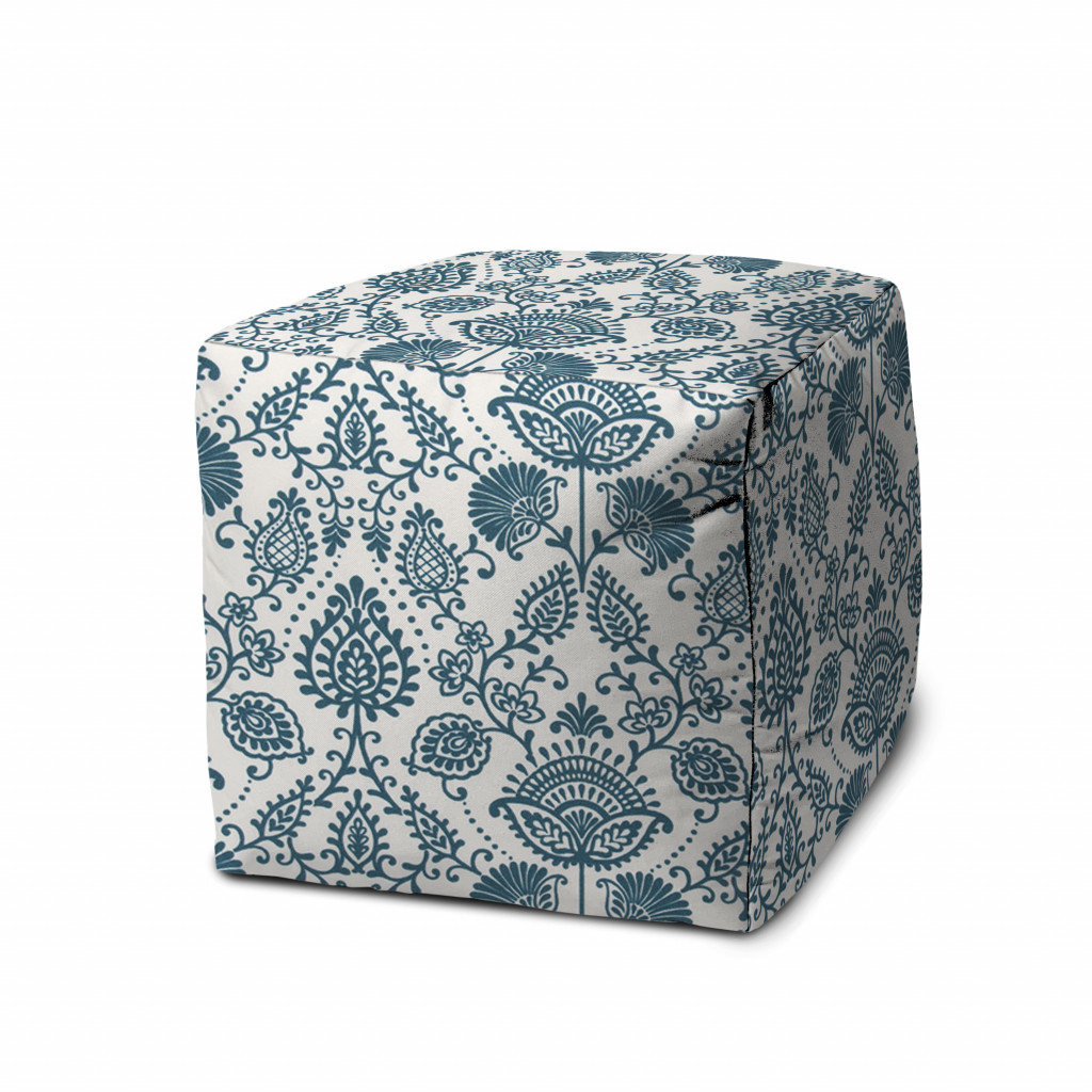 17" Turquoise Polyester Cube Indoor Outdoor Pouf Ottoman-474479-1