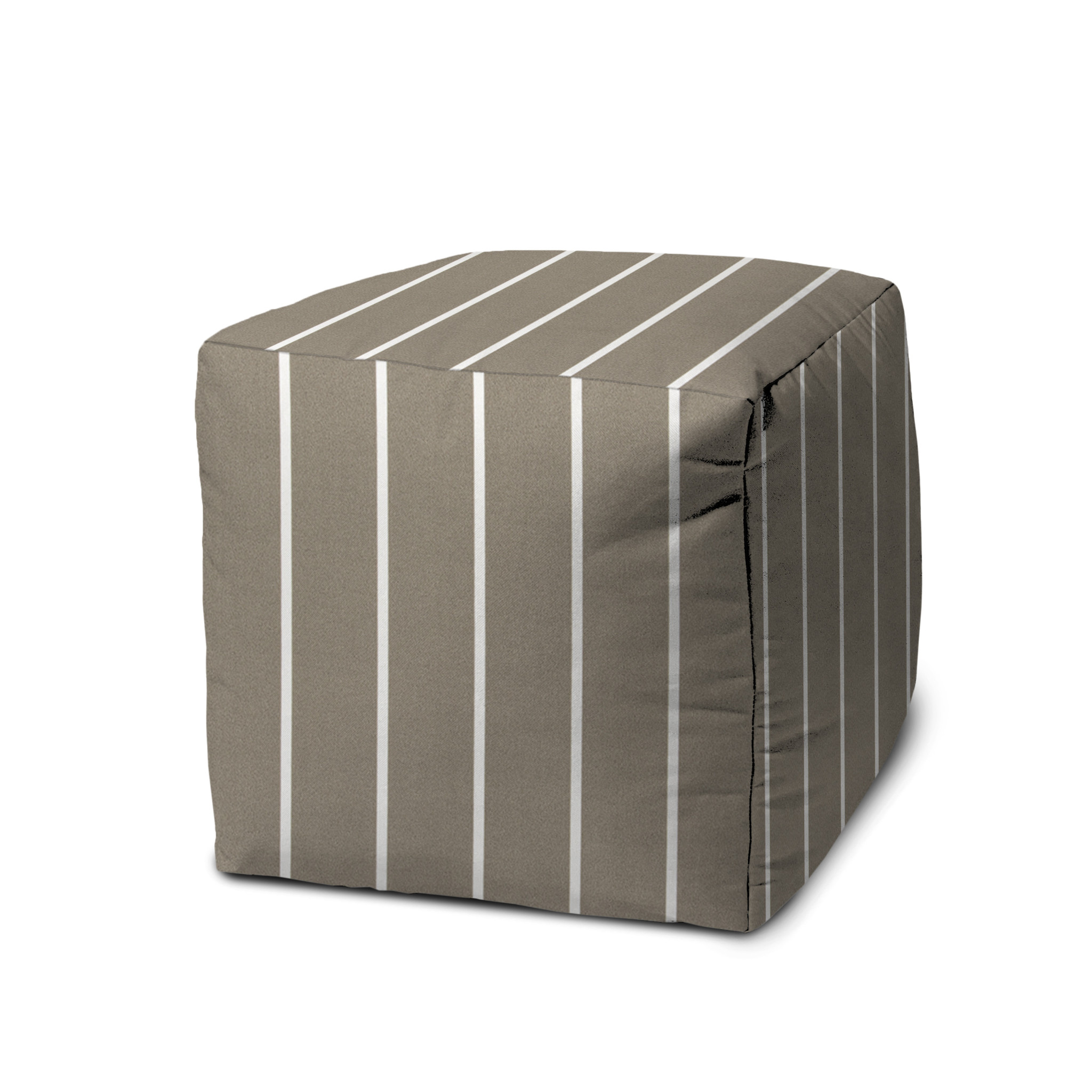 17" Taupe Polyester Cube Striped Indoor Outdoor Pouf Ottoman-474481-1