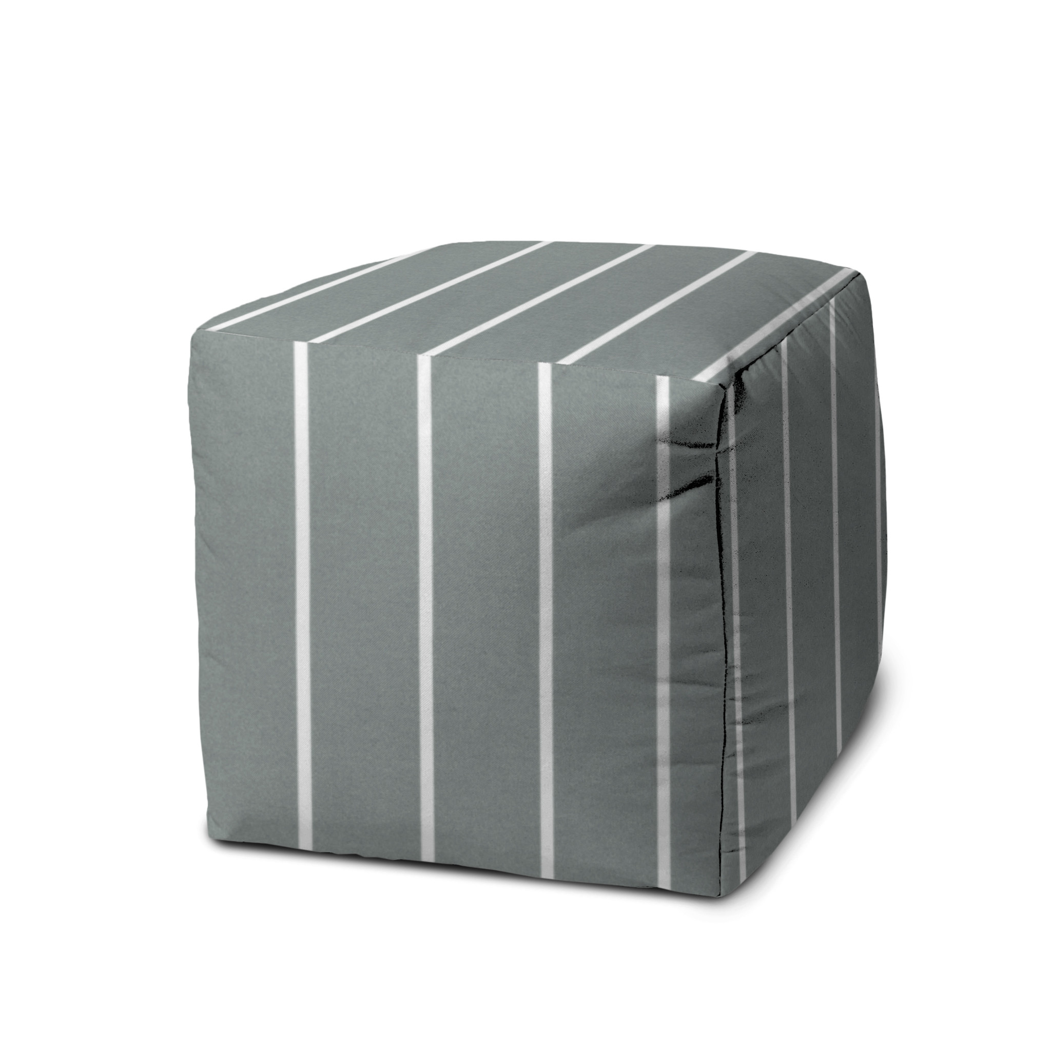 17" Gray Polyester Cube Striped Indoor Outdoor Pouf Ottoman-474485-1
