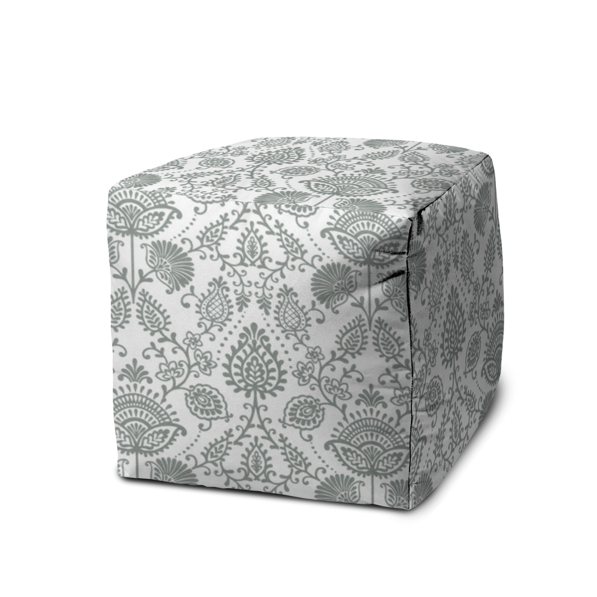 17" Gray Polyester Cube Indoor Outdoor Pouf Ottoman-474487-1
