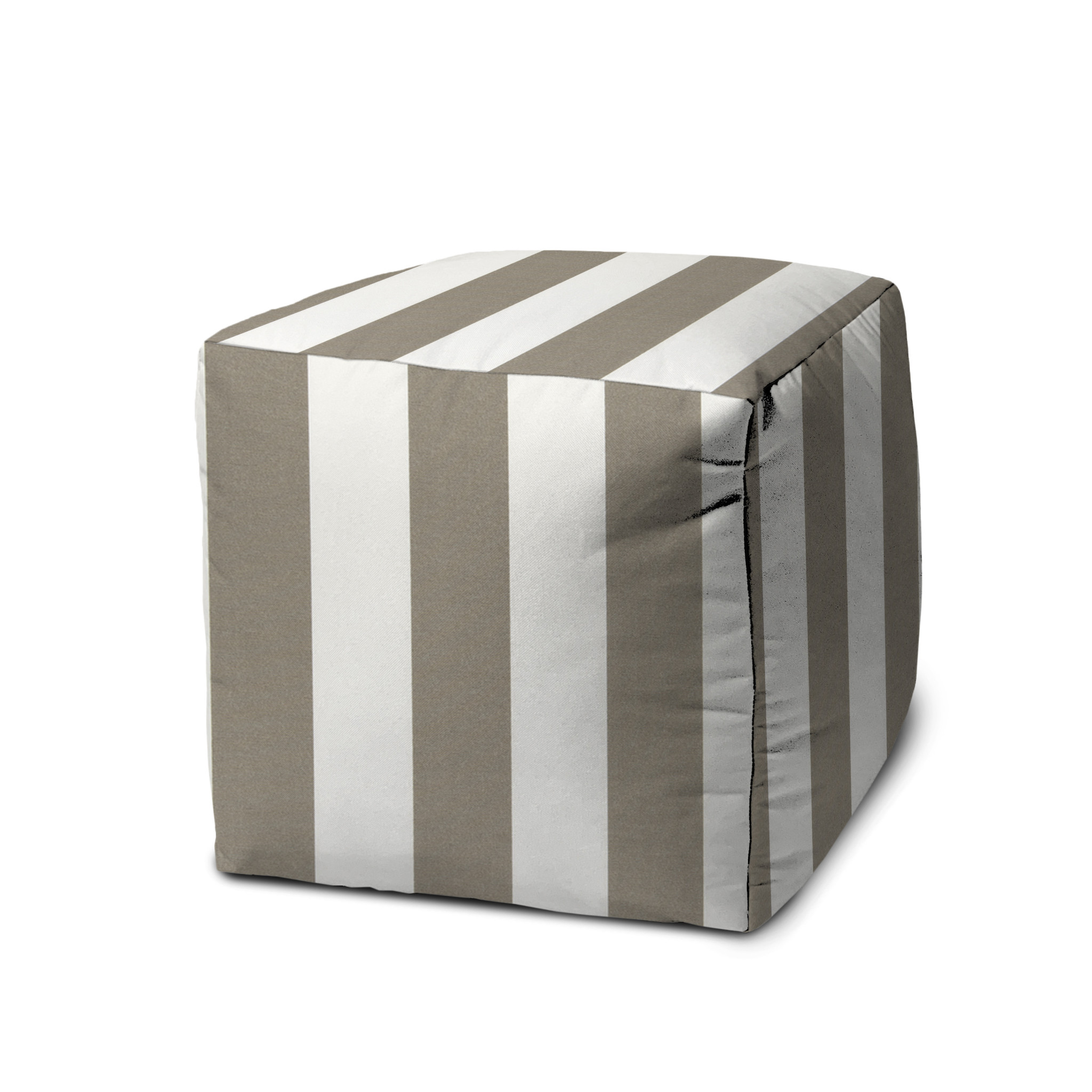 17" Taupe Cube Striped Indoor Outdoor Pouf Cover-475107-1