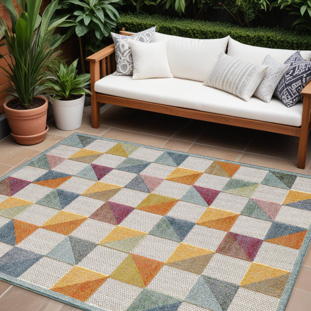 8' X 10' Orange And Ivory Indoor Outdoor Area Rug-475211-1