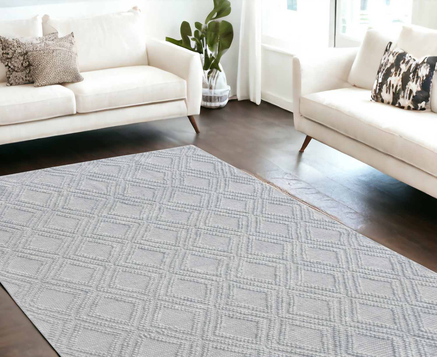 6' X 9' Gray Geometric Handmade Area Rug-475223-1