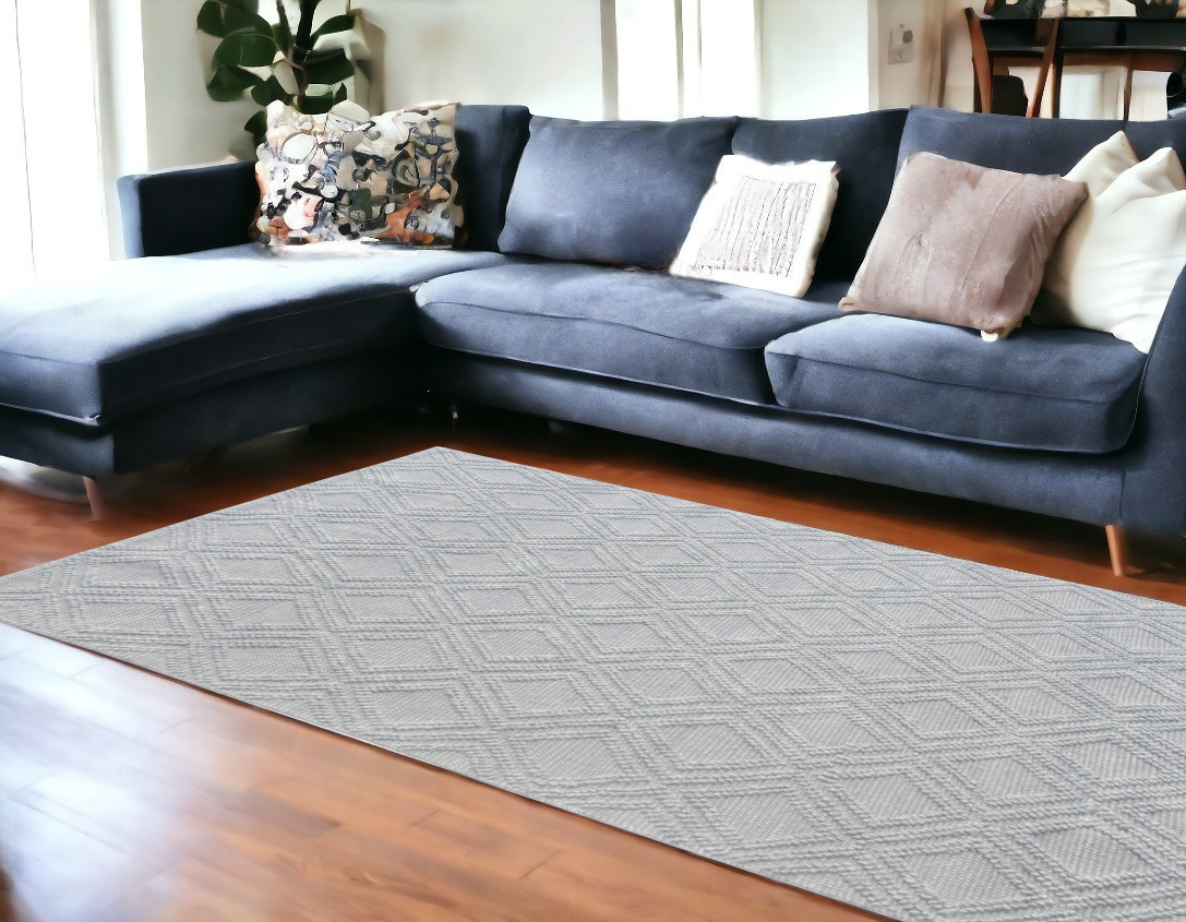 8' X 11' Gray Geometric Handmade Area Rug-475224-1