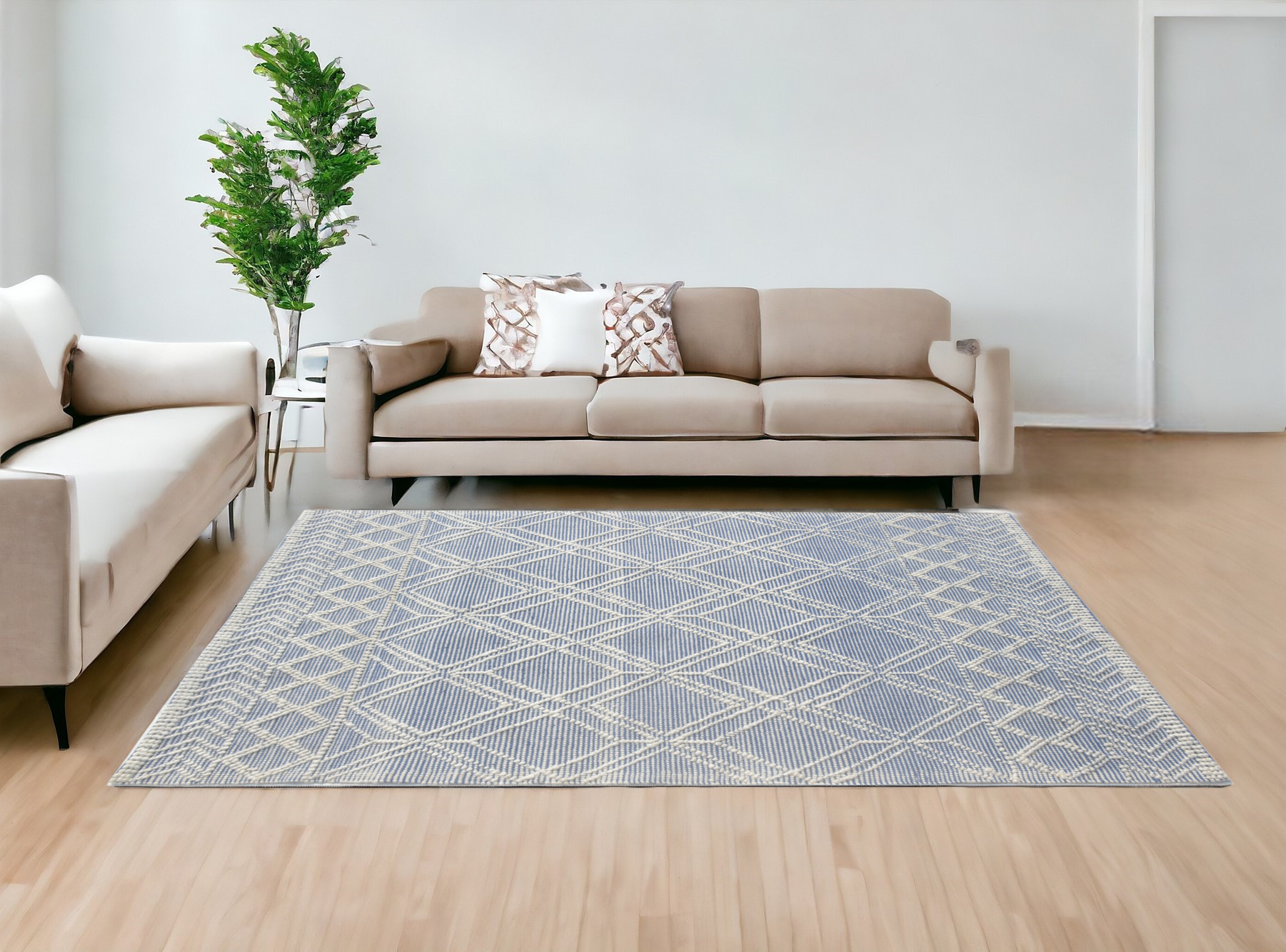 9' X 13' Blue Ivory Tribal Geometric Pattern Area Rug-475237-1