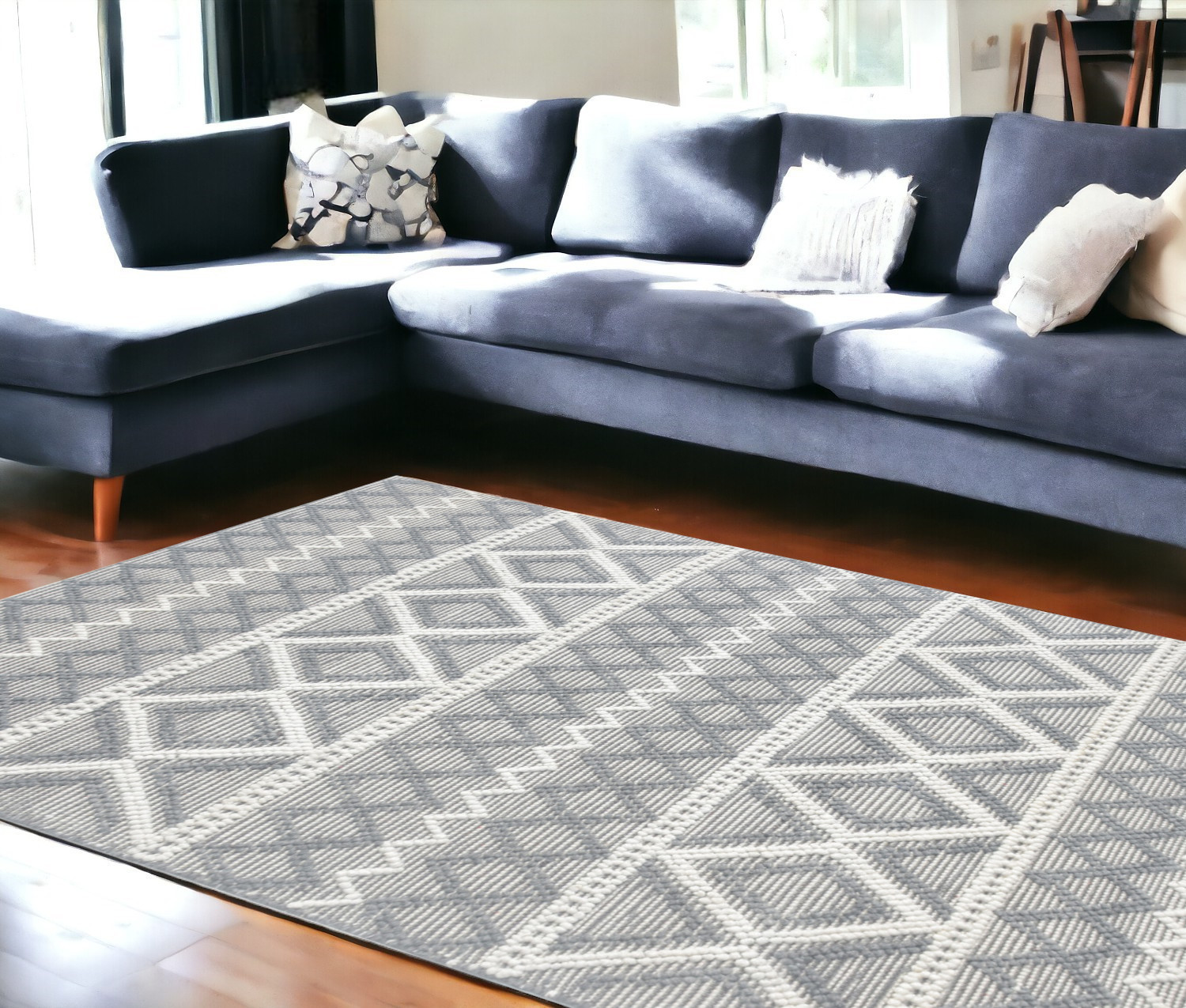 9' X 13' Gray Ivory Diamonds Boho Chic Area Rug-475241-1