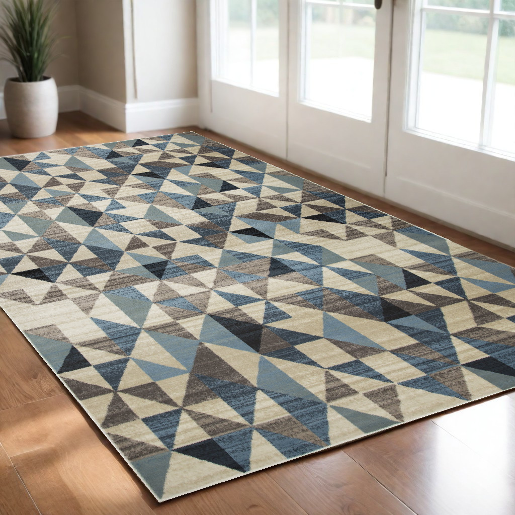 3" X 5" Blue Geometric Area Rug