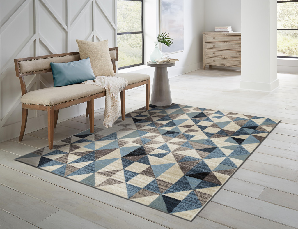 5" X 8" Blue Geometric Area Rug