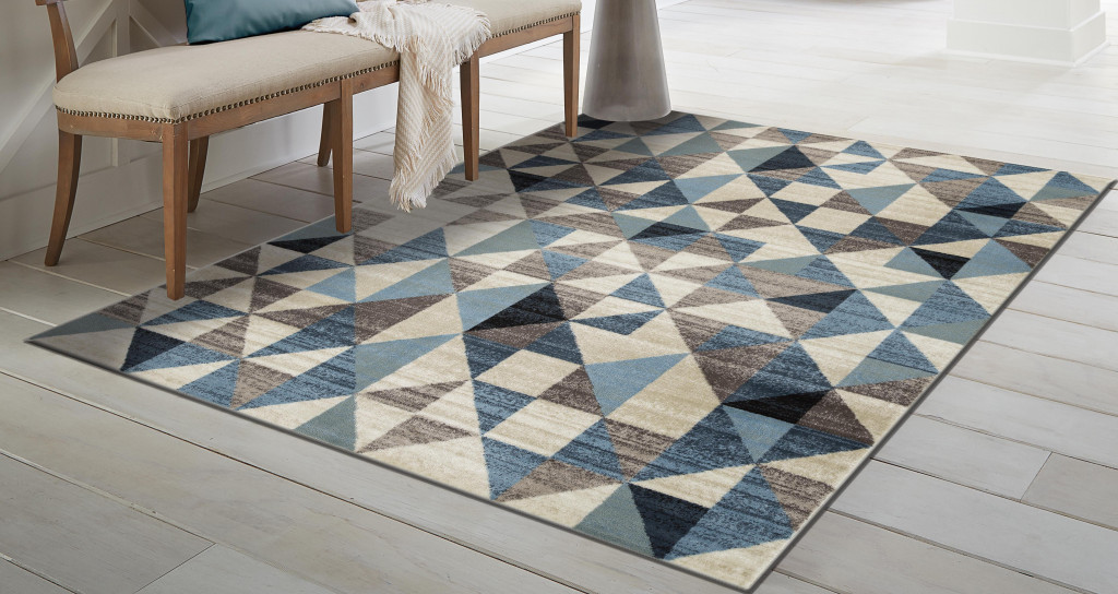 8" X 11" Blue Geometric Area Rug