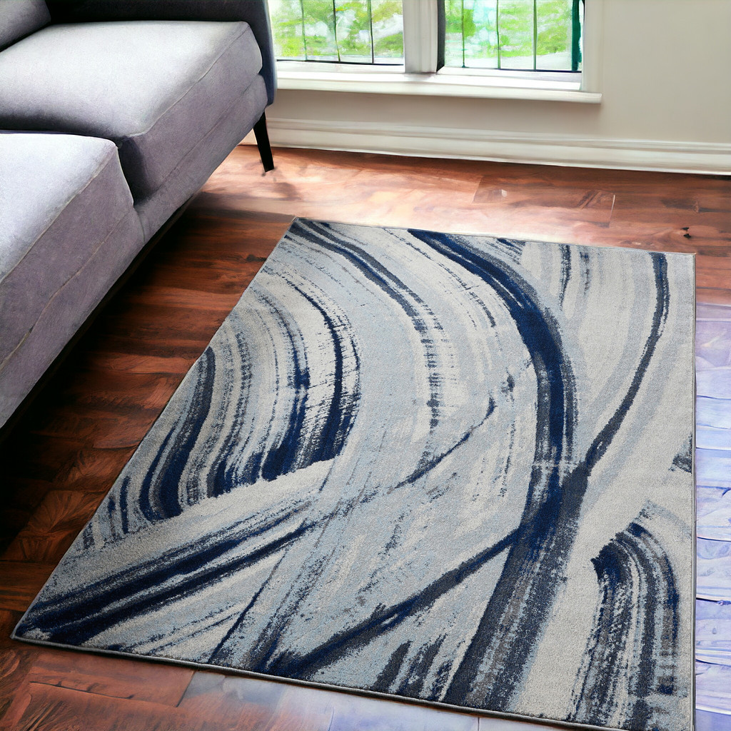 5' X 8' Ivory and Blue Abstract Area Rug-475253-1