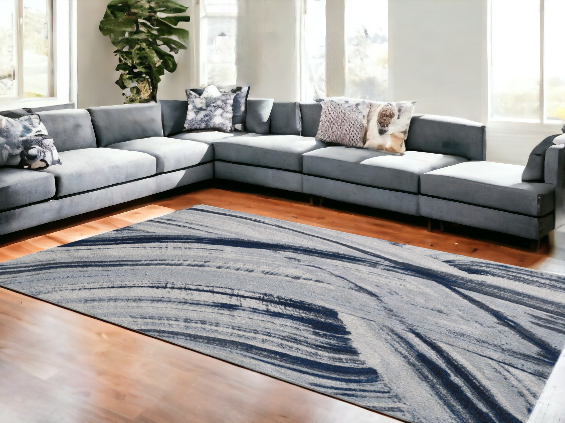 10' X 13' Navy Ivory Abstract Strokes Modern Area Rug-475256-1