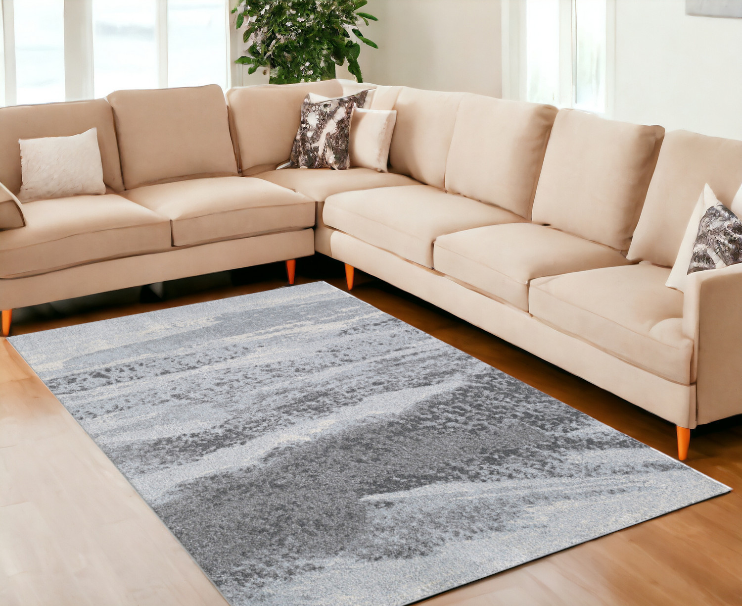 7' X 10' Blue and Gray Abstract Area Rug-475264-1