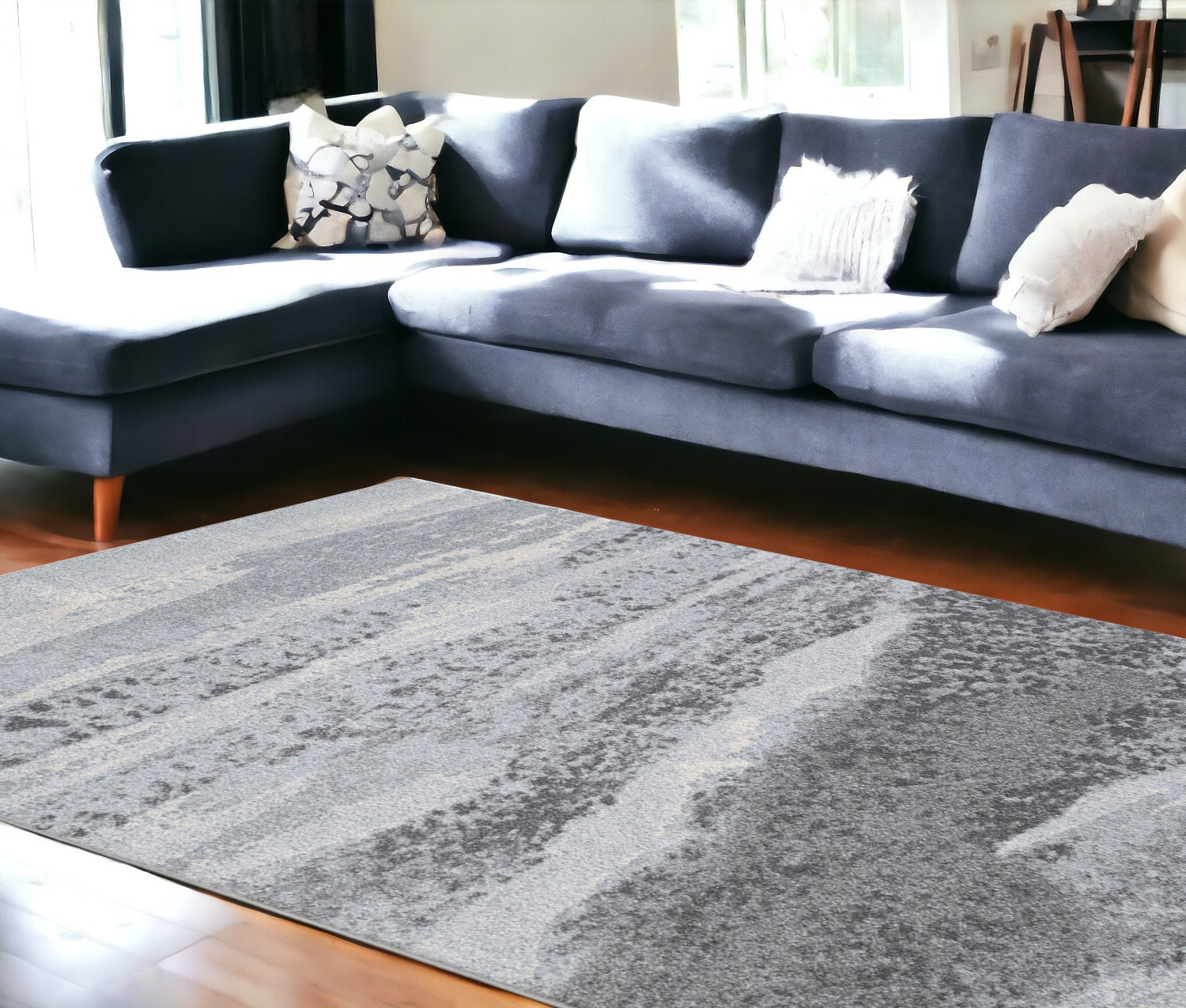 8' X 11' Blue and Gray Abstract Area Rug-475265-1
