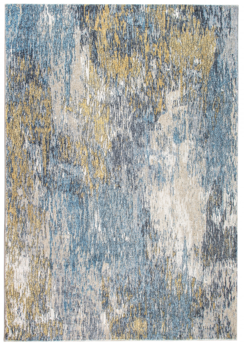 8" X 10" Blue and Gold Abstract Area Rug