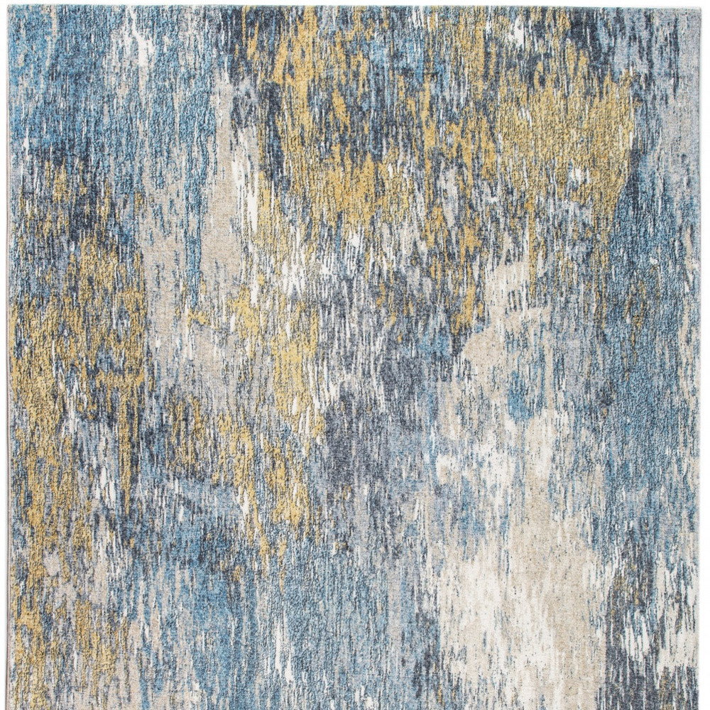 8" X 10" Blue and Gold Abstract Area Rug