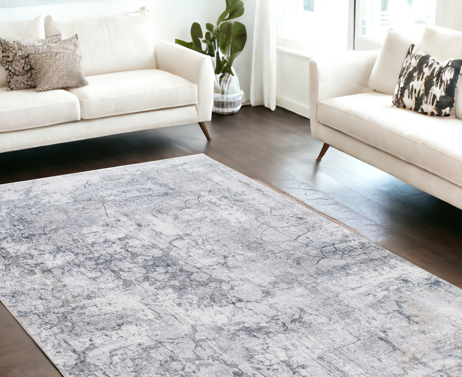 6' X 9' Gray Abstract Area Rug-475332-1