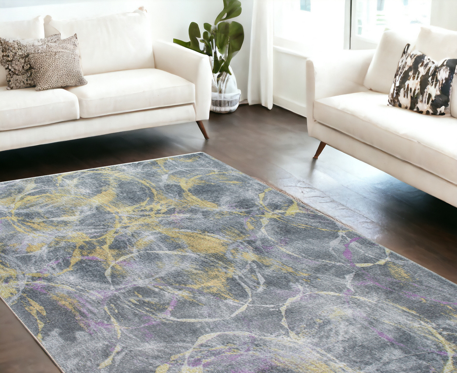 6' X 9' Gray Abstract Area Rug-475336-1
