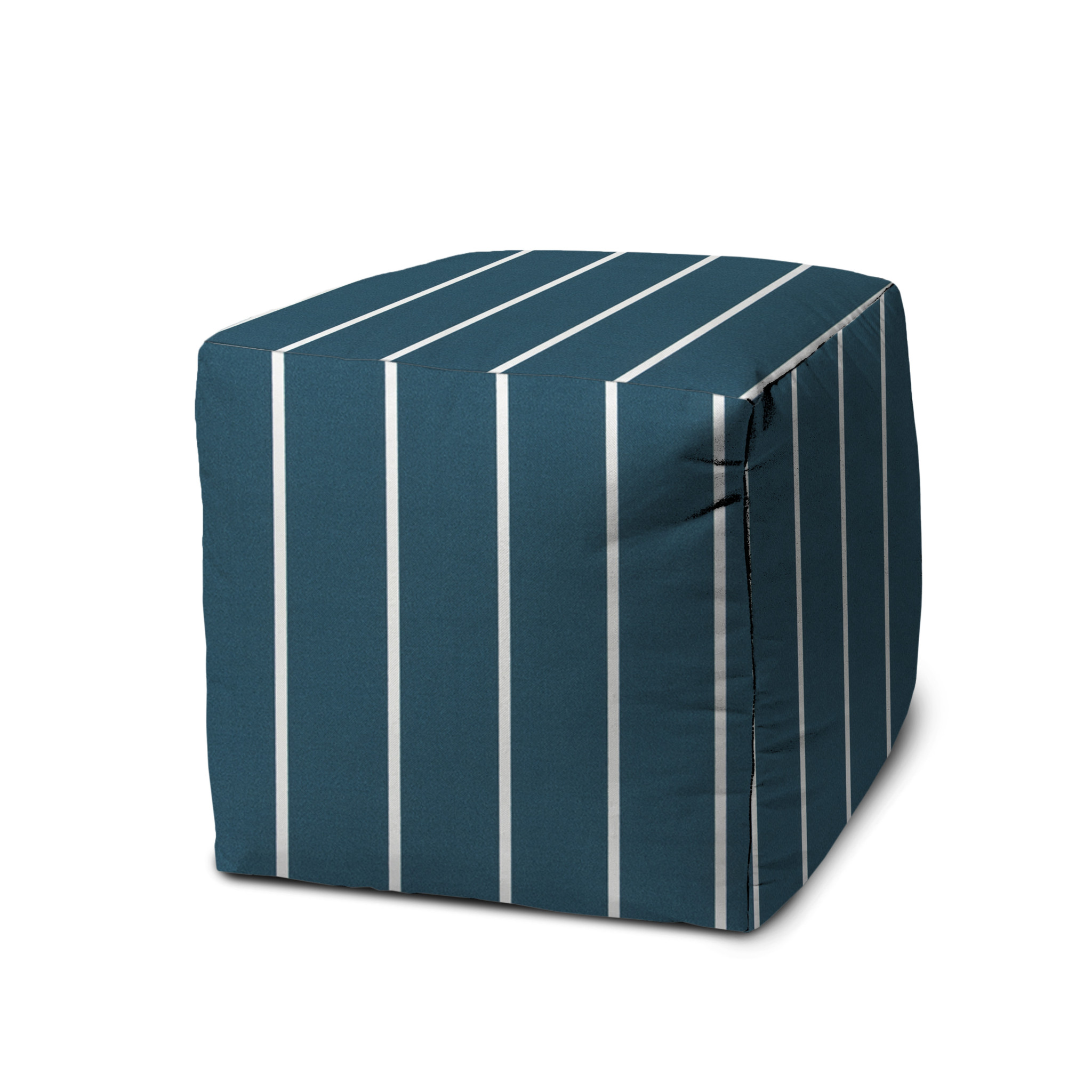 17" Turquoise Cube Striped Indoor Outdoor Pouf Cover-475406-1