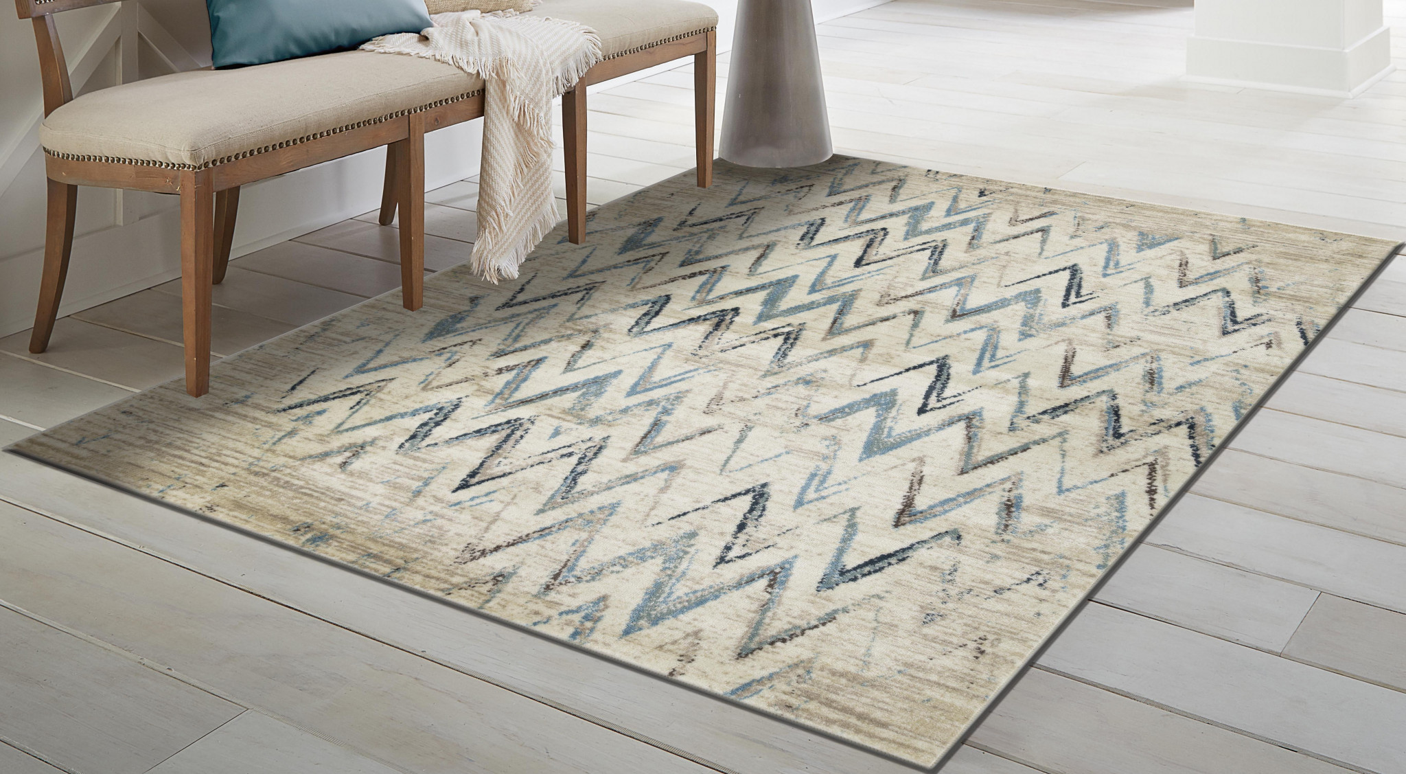3" X 5" Ivory Chevron Area Rug