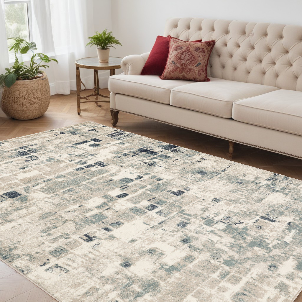 5' X 8' Blue and Beige Abstract Area Rug-475596-1