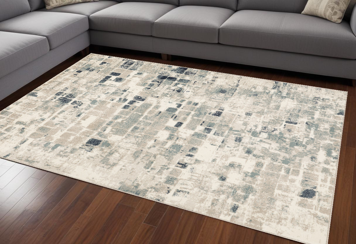 8' X 11' Blue and Beige Abstract Area Rug-475597-1
