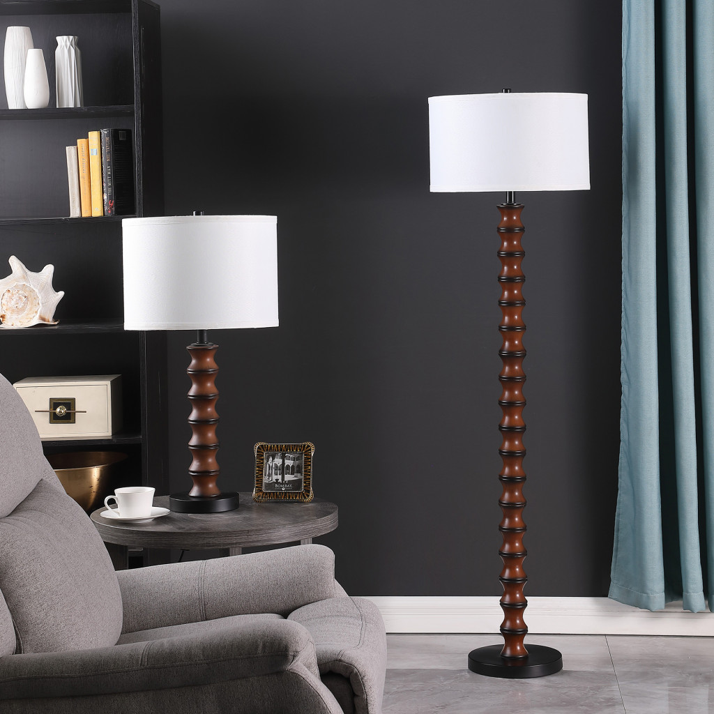 28" Dark Cherry Polyresin Indents Table Lamp With White Shade