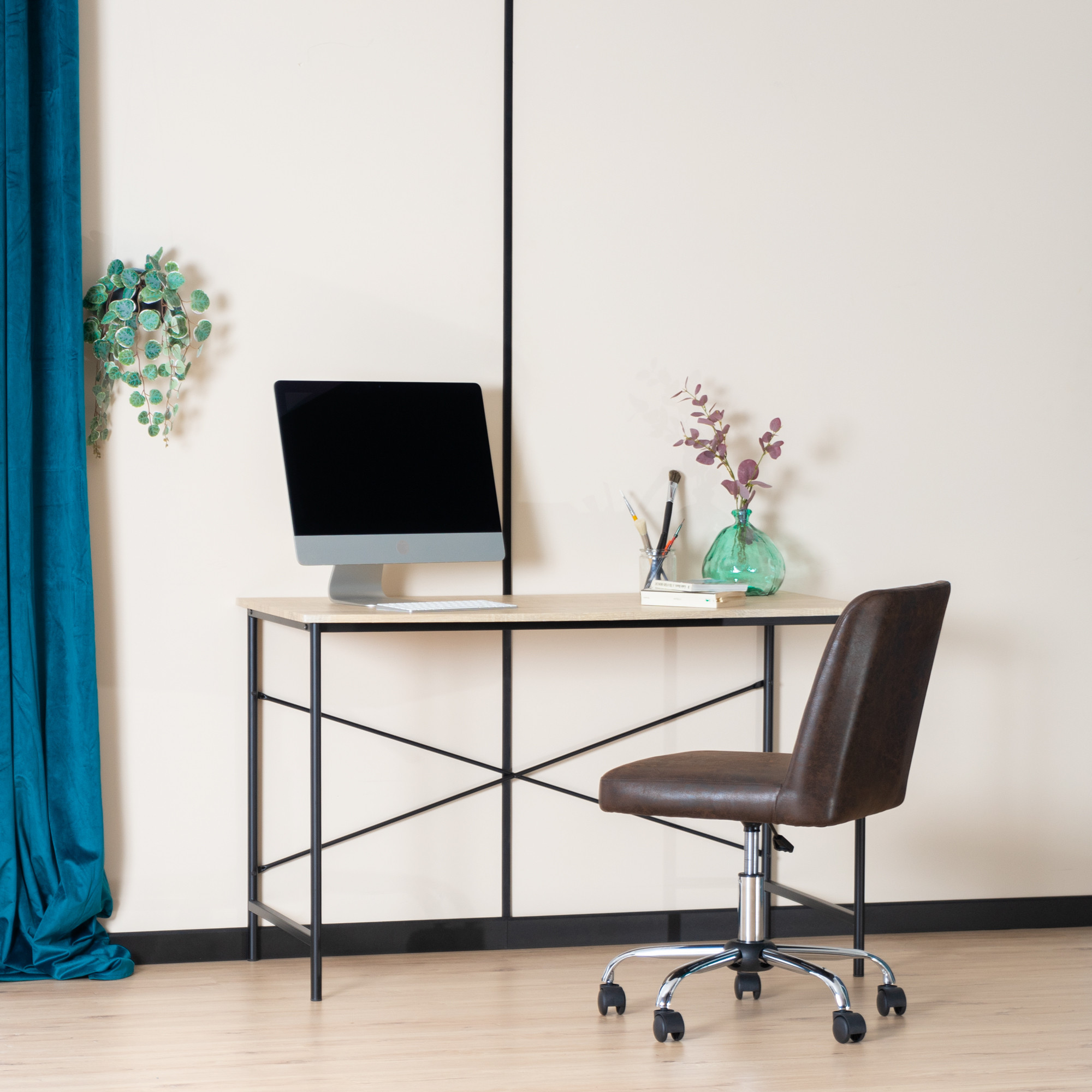 Modern Geo Oak Finish Work And Study Computer Table