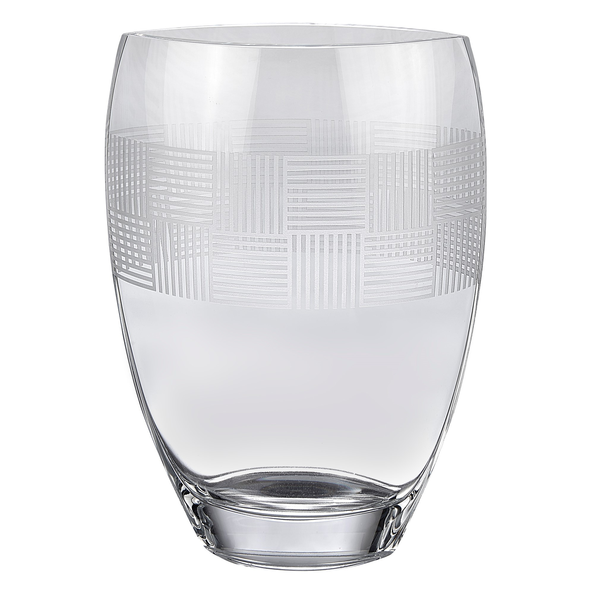 12 Inch Clear Oval Crystal Vase with Geometric Pattern