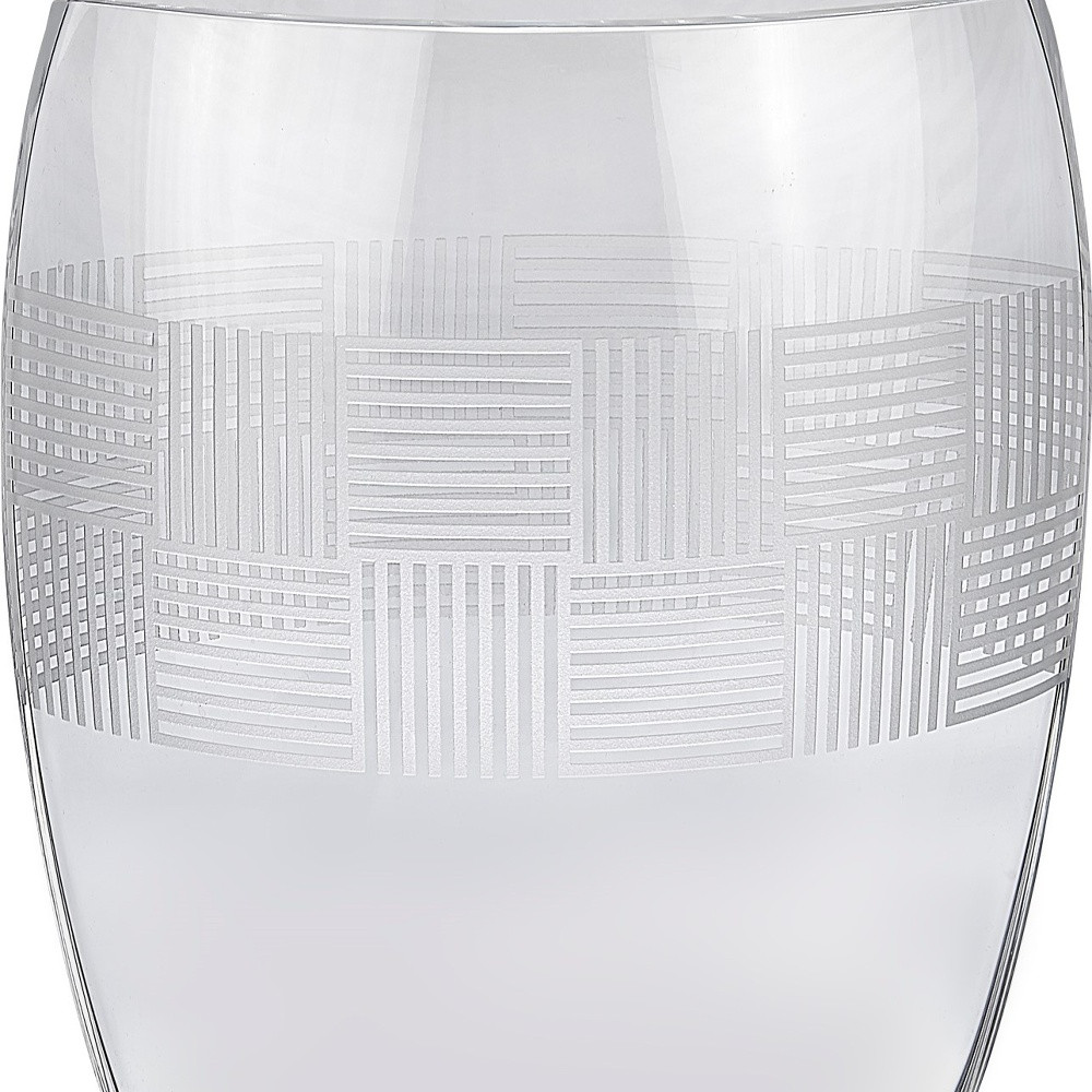 12 Inch Clear Oval Crystal Vase with Geometric Pattern