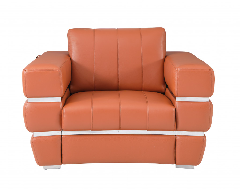 Terra Cotta Stripe Top Grade Italian Leather Chair-476503-1