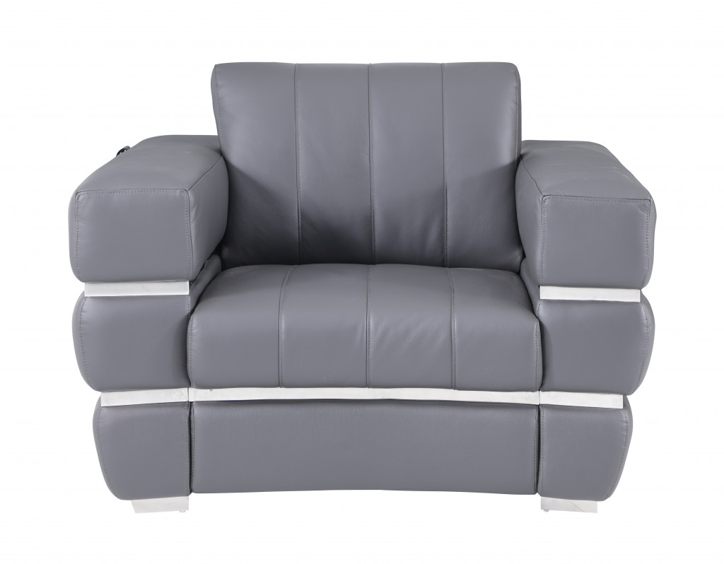 Charcoal Gray Stripe Top Grade Italian Leather Chair-476504-1