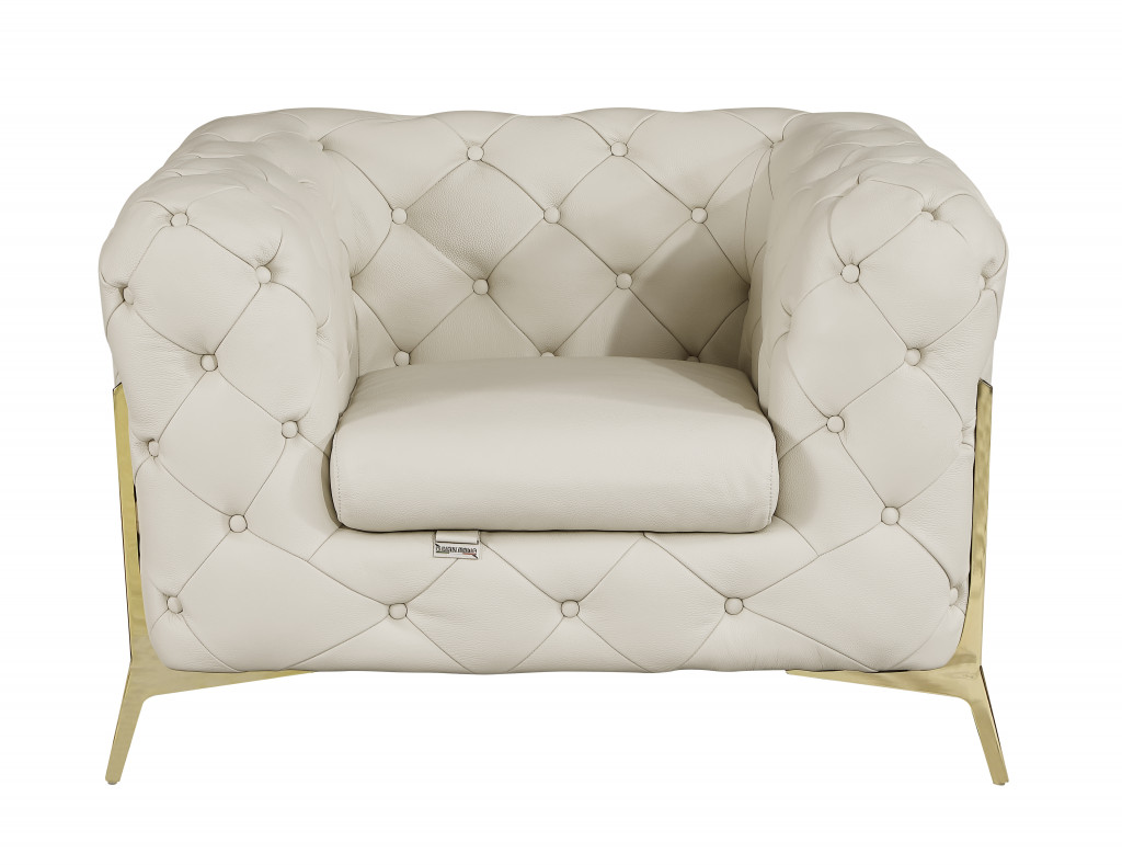 Glam Beige and Gold Tufted Leather Armchair-476512-1