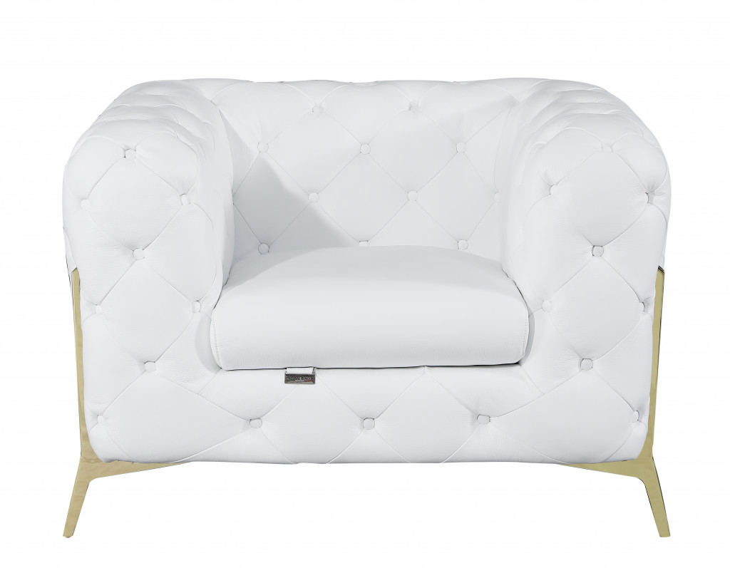 Glam White and Gold Tufted Leather Armchair-476514-1