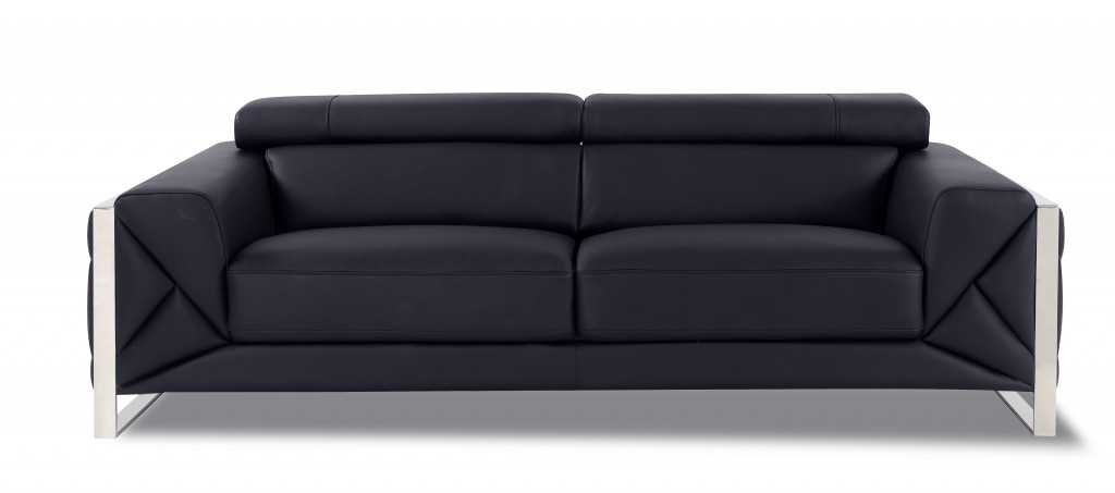89" Black And Silver Genuine Leather Sofa-476515-1