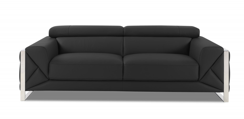 89" Dark Gray And Silver Genuine Leather Sofa-476517-1