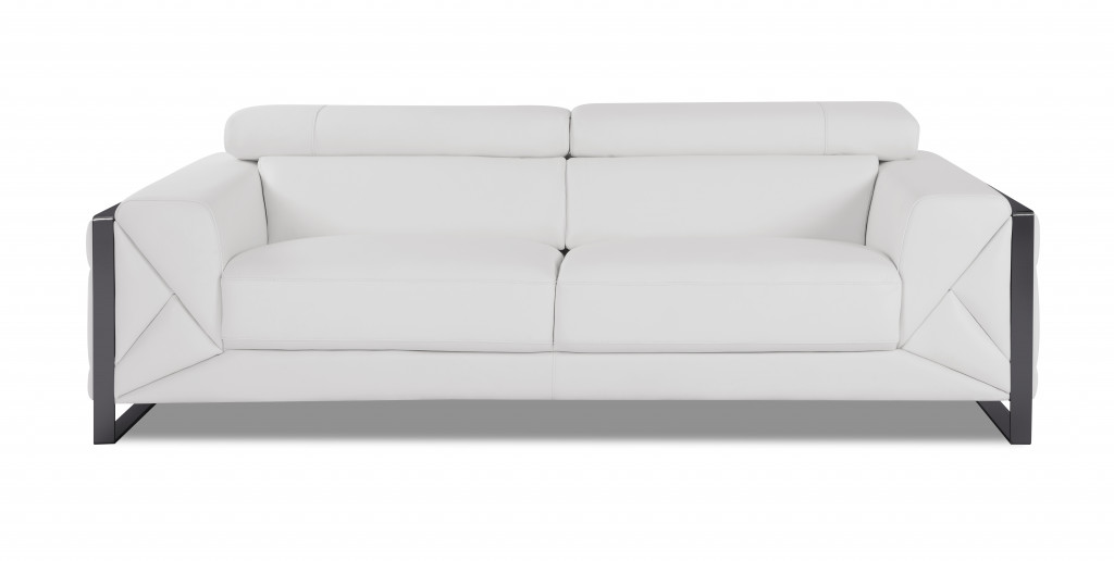 89" White Italian Leather Sofa With Silver Legs-476519-1