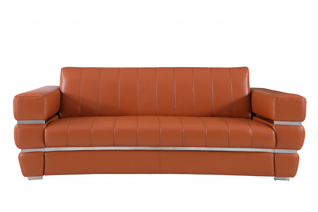 89" Brown Italian Leather Sofa With Silver Legs-476520-1