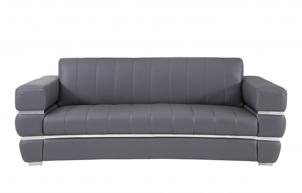 89" Dark Gray And Silver Genuine Leather Sofa-476521-1